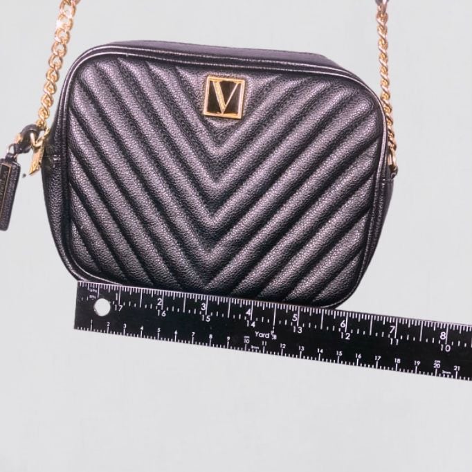 Victoria's Secret Black V-Quilted Top Zip Crossbody Bag 11