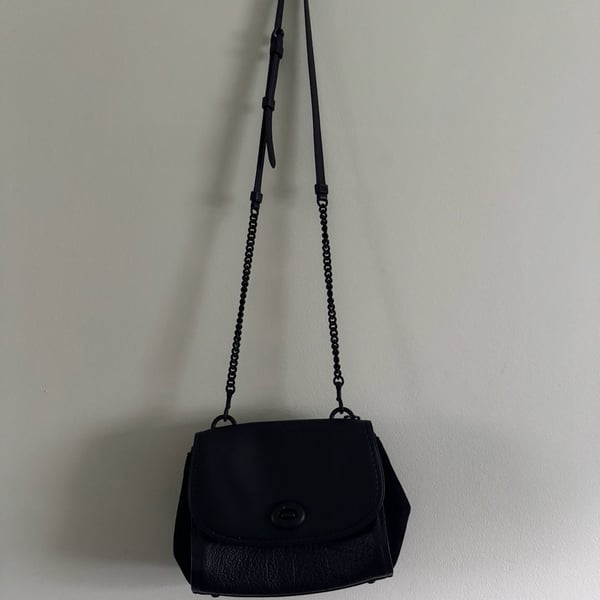 Coach Faye Black Pebble Leather and Suede Crossbody Chain Satchel Bag F22349