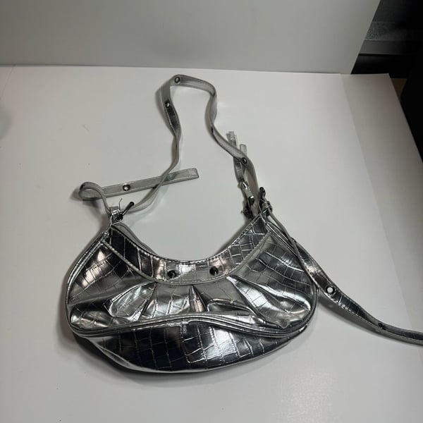 SHEIN Silver Metallic Crocodile Embossed Y2K 