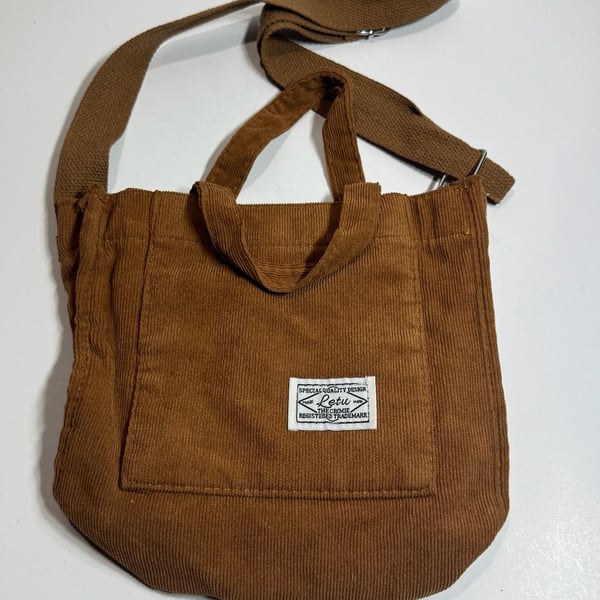 Letu Brown Corduroy Tote Bag Crossbody Handbag