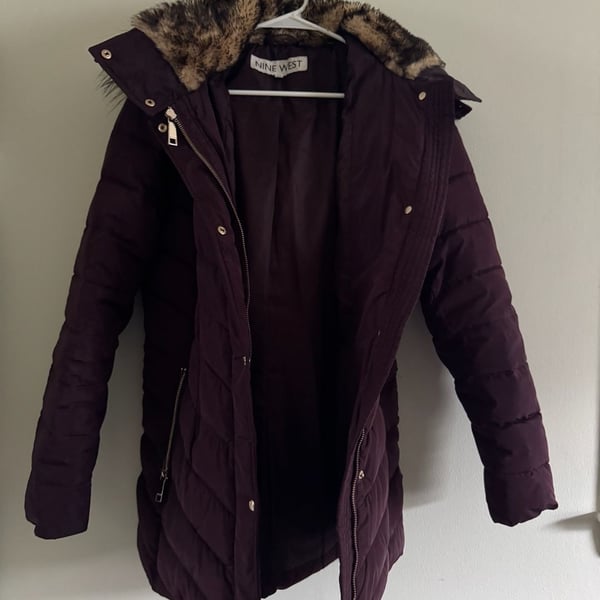 Nine West Women's Purple Faux Fur Hooded Puffer Coat Jacket Size S