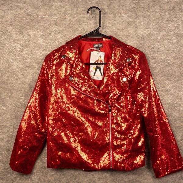 JoJo's Closet Girls Holiday Collection Red Sequin Moto Jacket Size 10/12 (L)