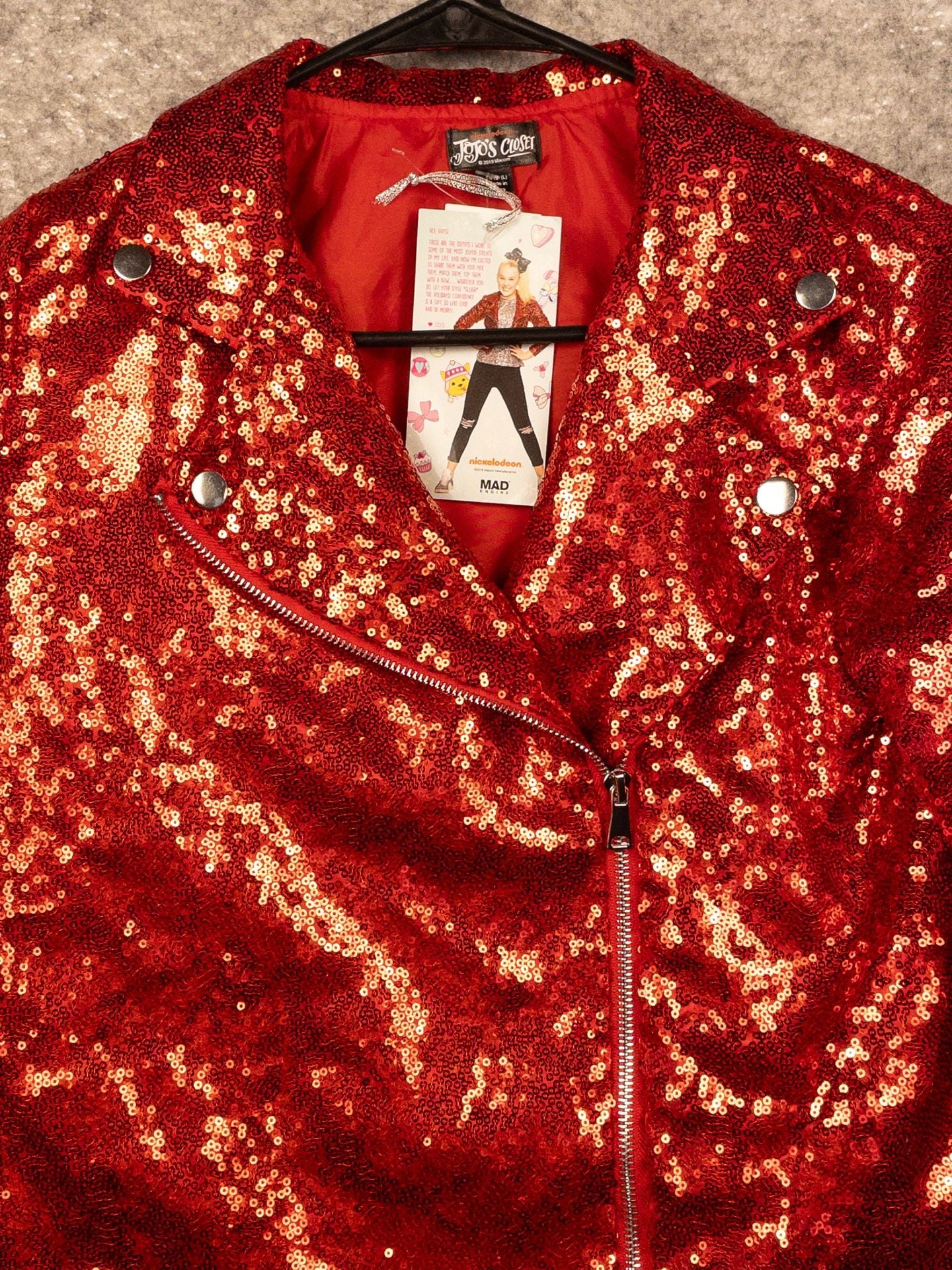 JoJo's Closet Girls Holiday Collection Red Sequin Moto Jacket Size 10/12 (L) 3