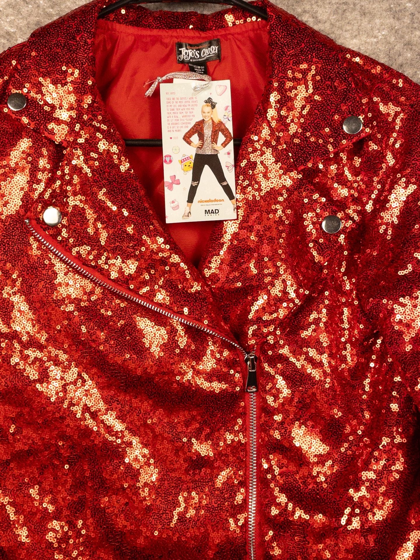 JoJo's Closet Girls Holiday Collection Red Sequin Moto Jacket Size 10/12 (L) 6