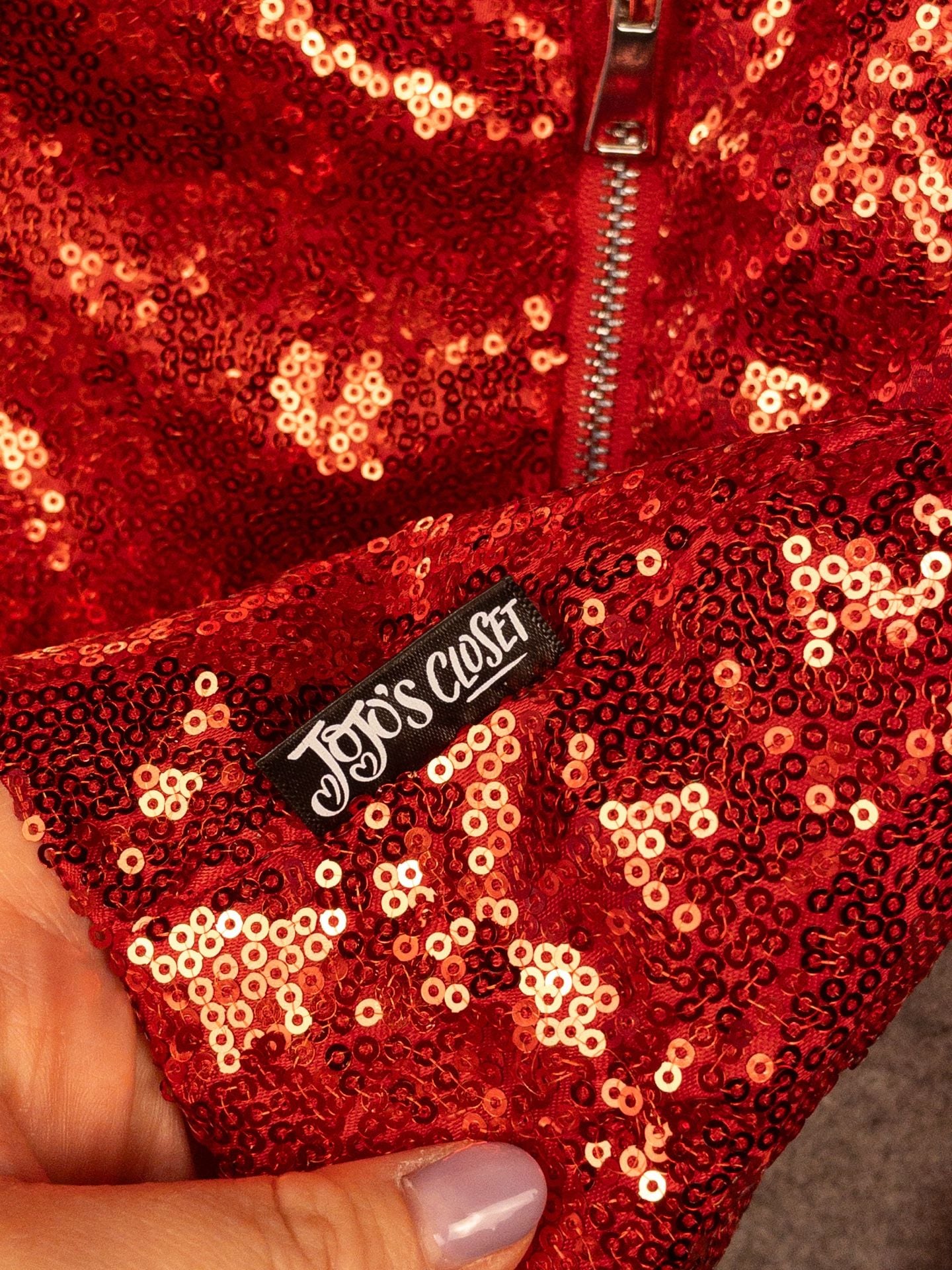 JoJo's Closet Girls Holiday Collection Red Sequin Moto Jacket Size 10/12 (L) 7