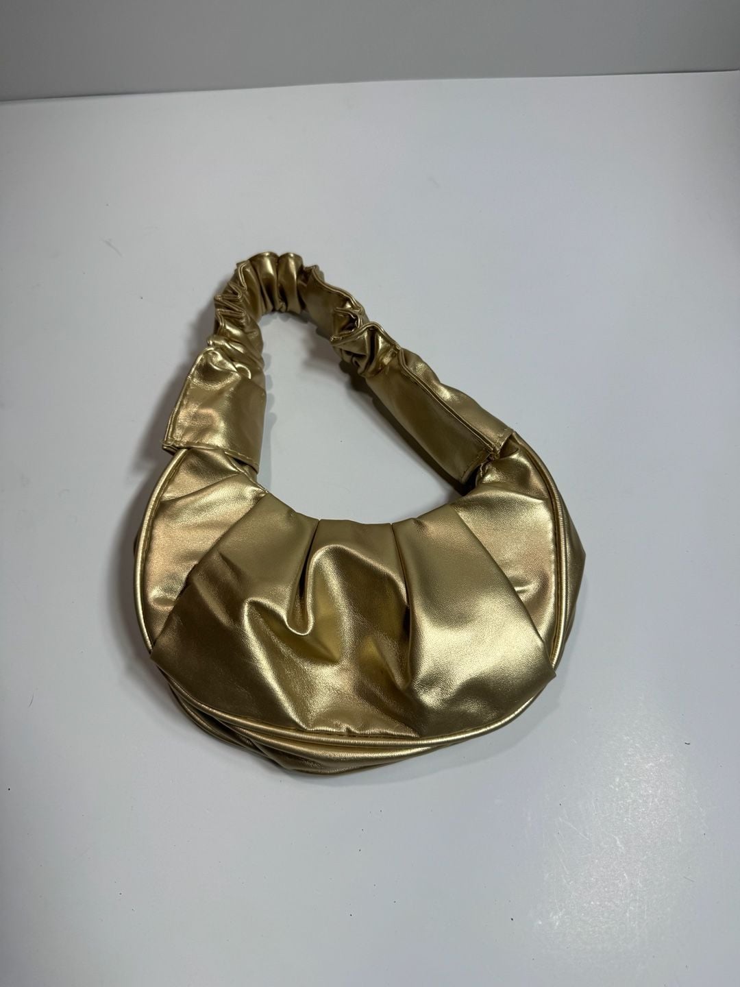 Metallic Gold Pleated Dumpling Shoulder Bag Cloud Purse 2