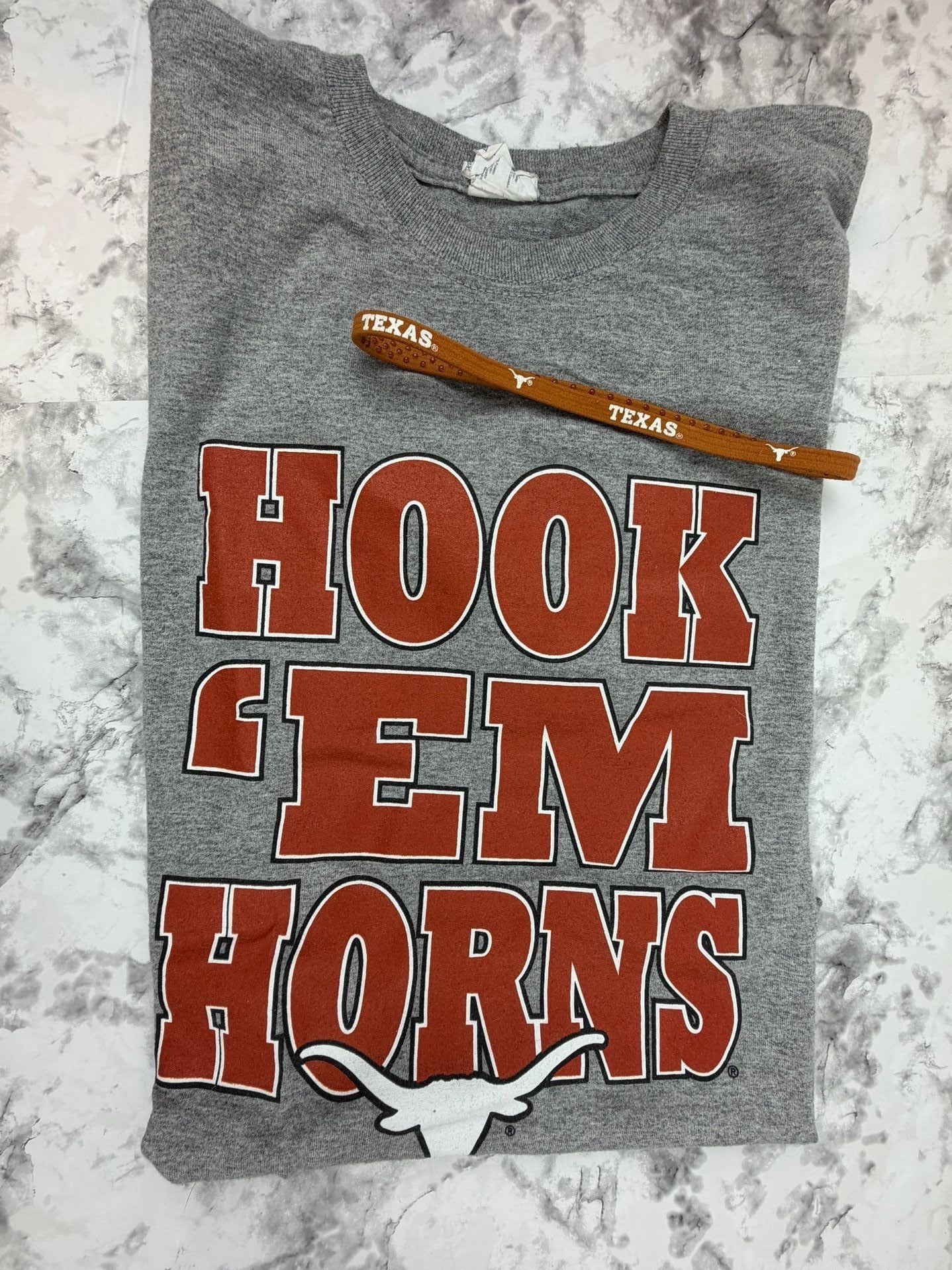 Longhorns Hook 'Em Horns Gray cut off T-Shirt and Texas Headband Set 2