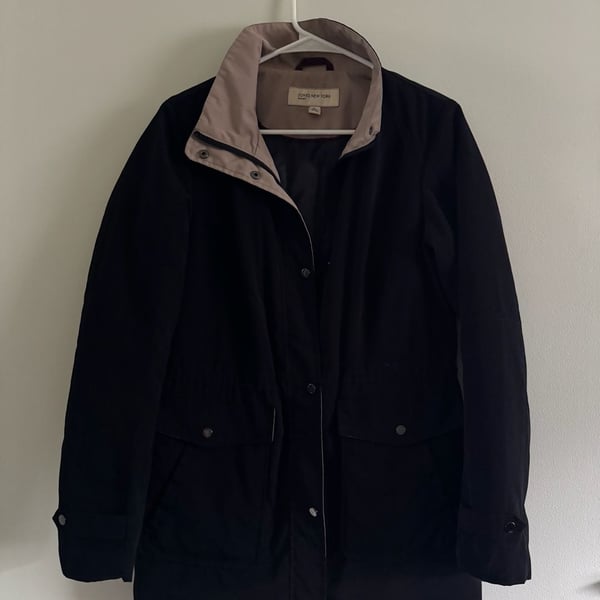 Jones New York Sport Black Anorak Windbreaker Jacket with Tan Contrast Collar Size S