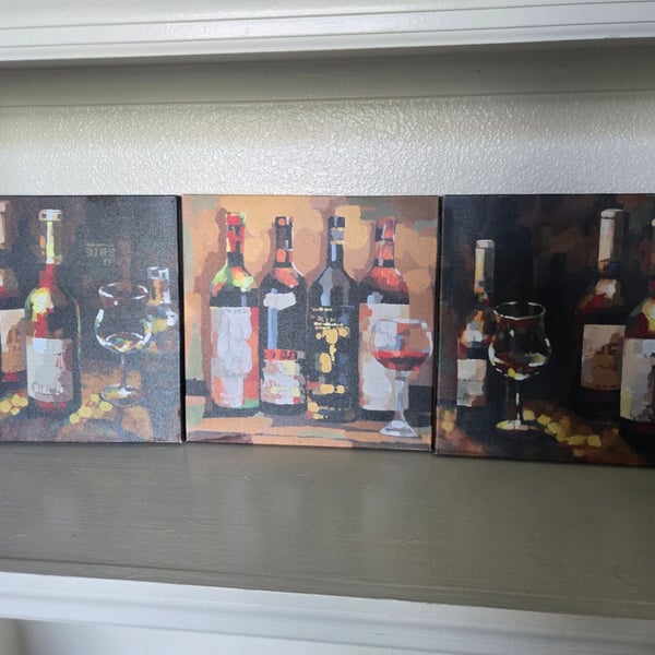 3-Piece Wine Bottles and Glasses Still Life Canvas Wall Art Set