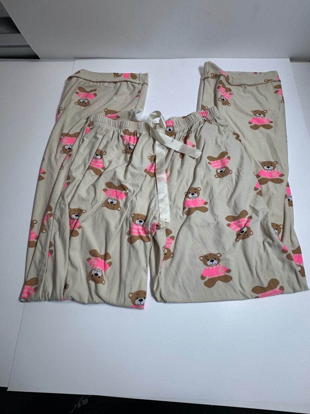 Mental Health Club Teddy Bear Print Pajama Set Top and Pants Cream Pink 2