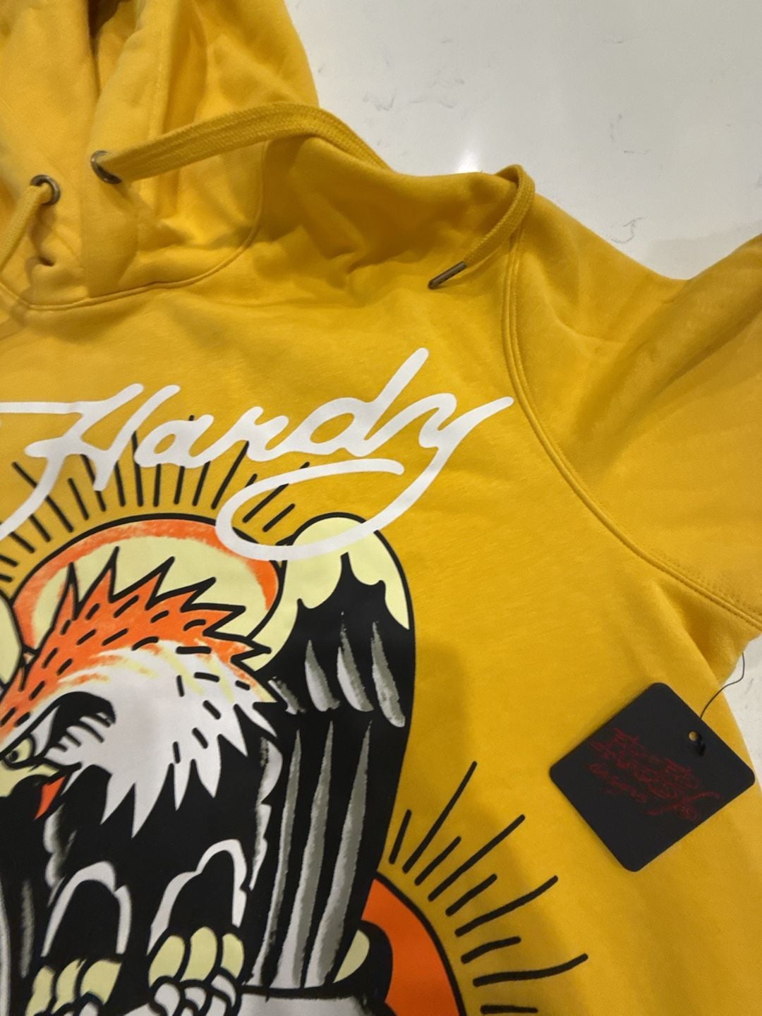 Ed Hardy Death Before Dishonor Eagle Graphic Fleece Pullover Mustard Yellow Hoodie 6