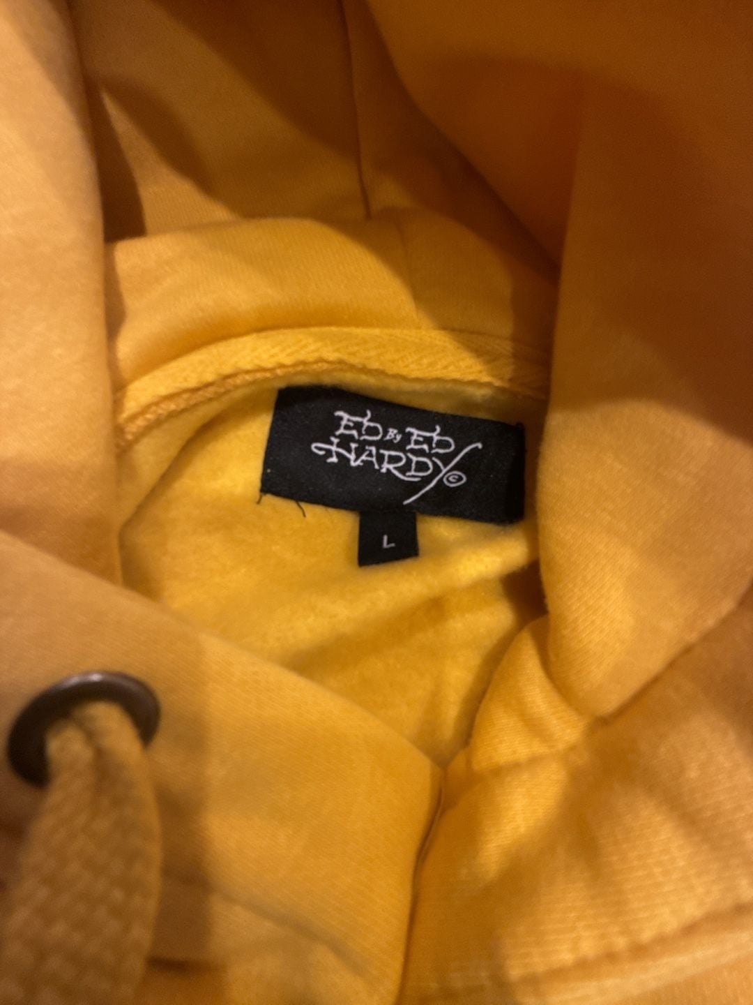 Ed Hardy Death Before Dishonor Eagle Graphic Fleece Pullover Mustard Yellow Hoodie 8