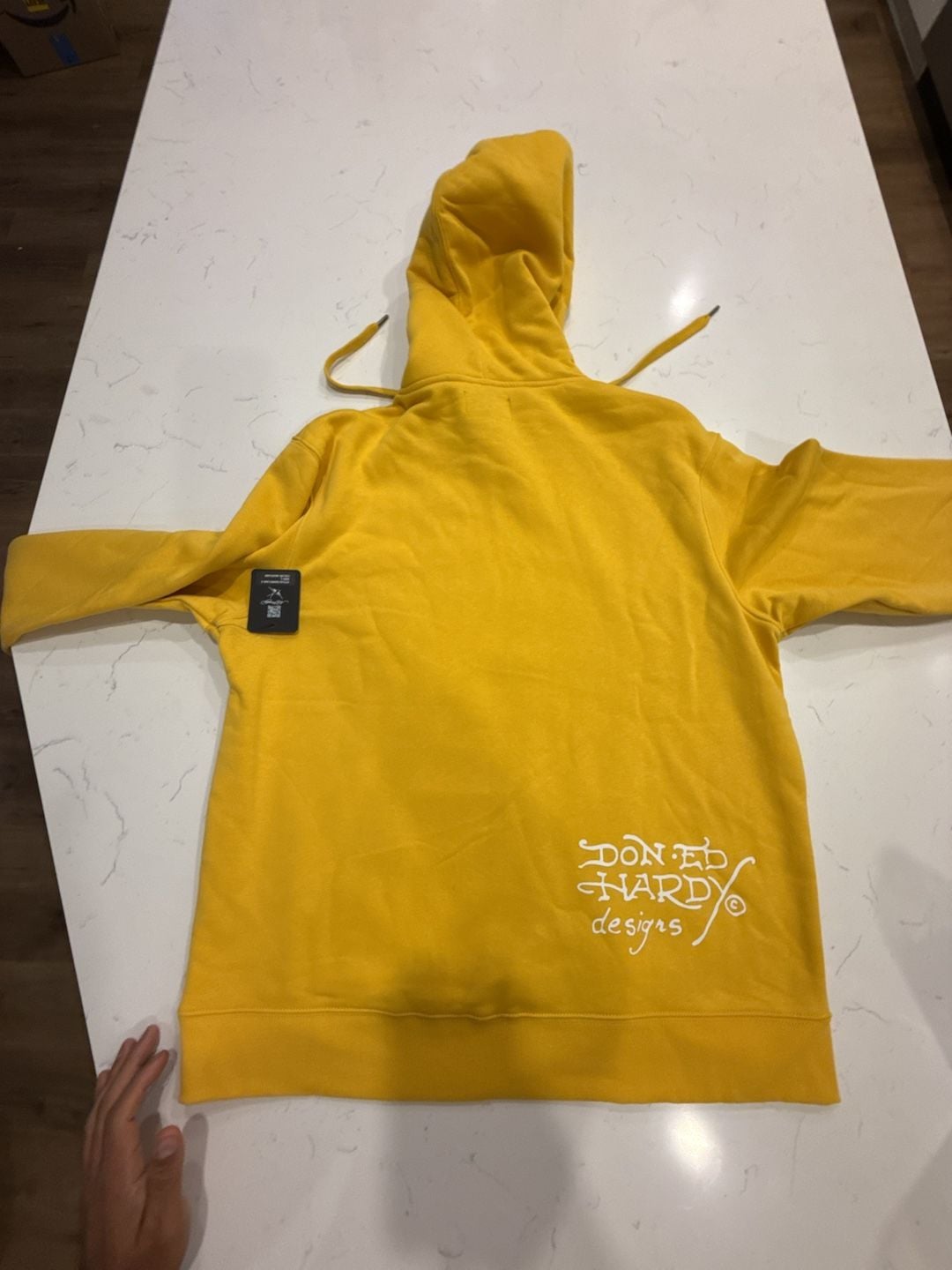 Ed Hardy Death Before Dishonor Eagle Graphic Fleece Pullover Mustard Yellow Hoodie 13