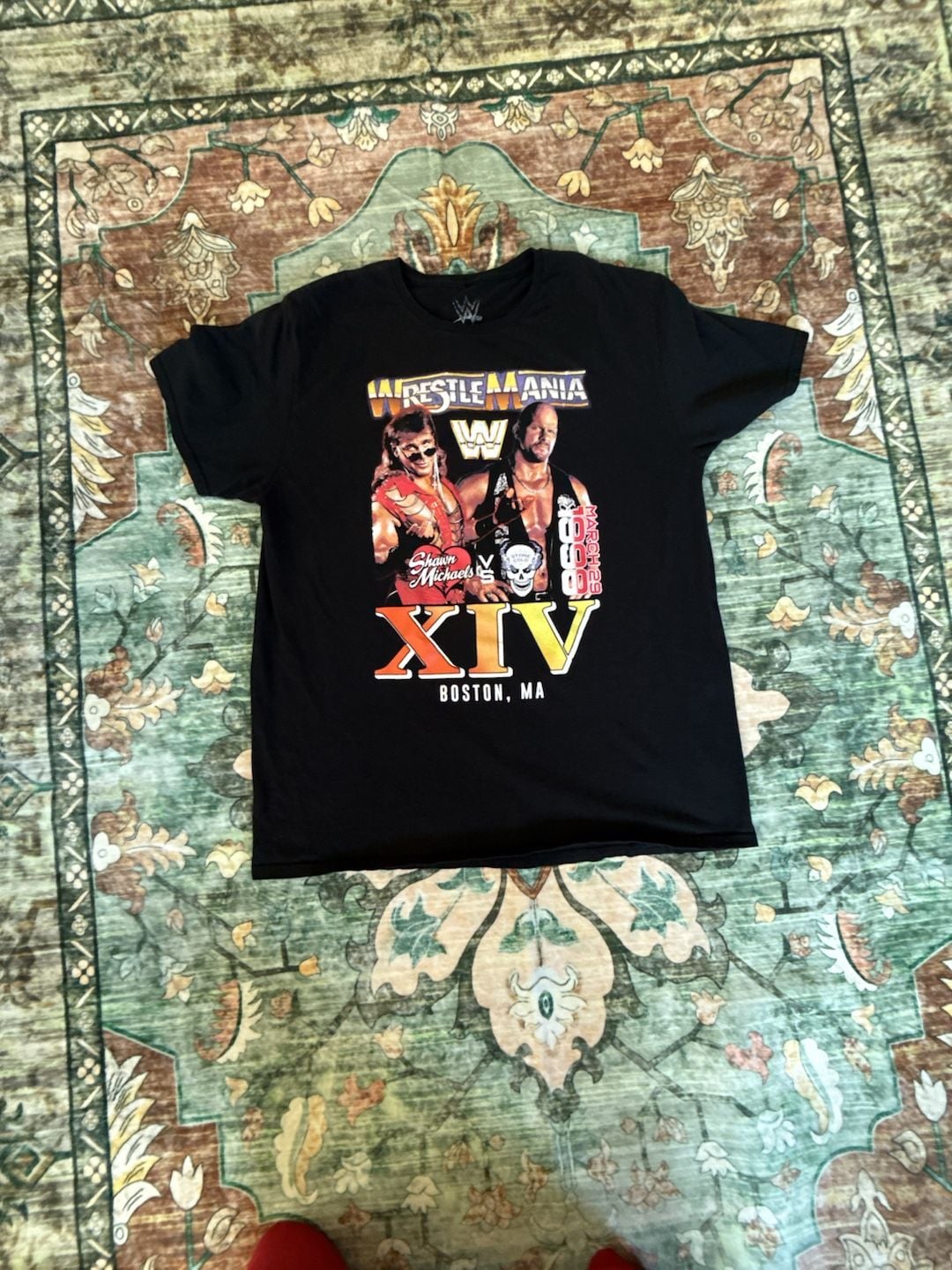 WWE WrestleMania XIV Shawn Michaels vs Stone Cold Steve Austin Black Graphic T-Shirt 2