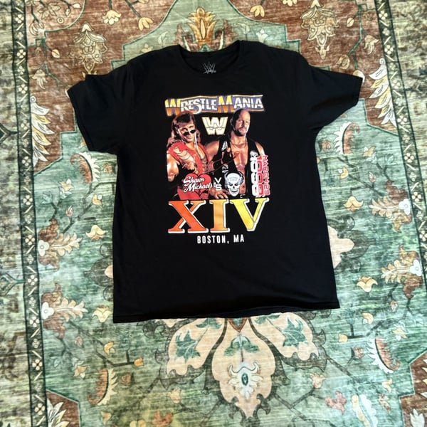 WWE WrestleMania XIV Shawn Michaels vs Stone Cold Steve Austin Black Graphic T-Shirt