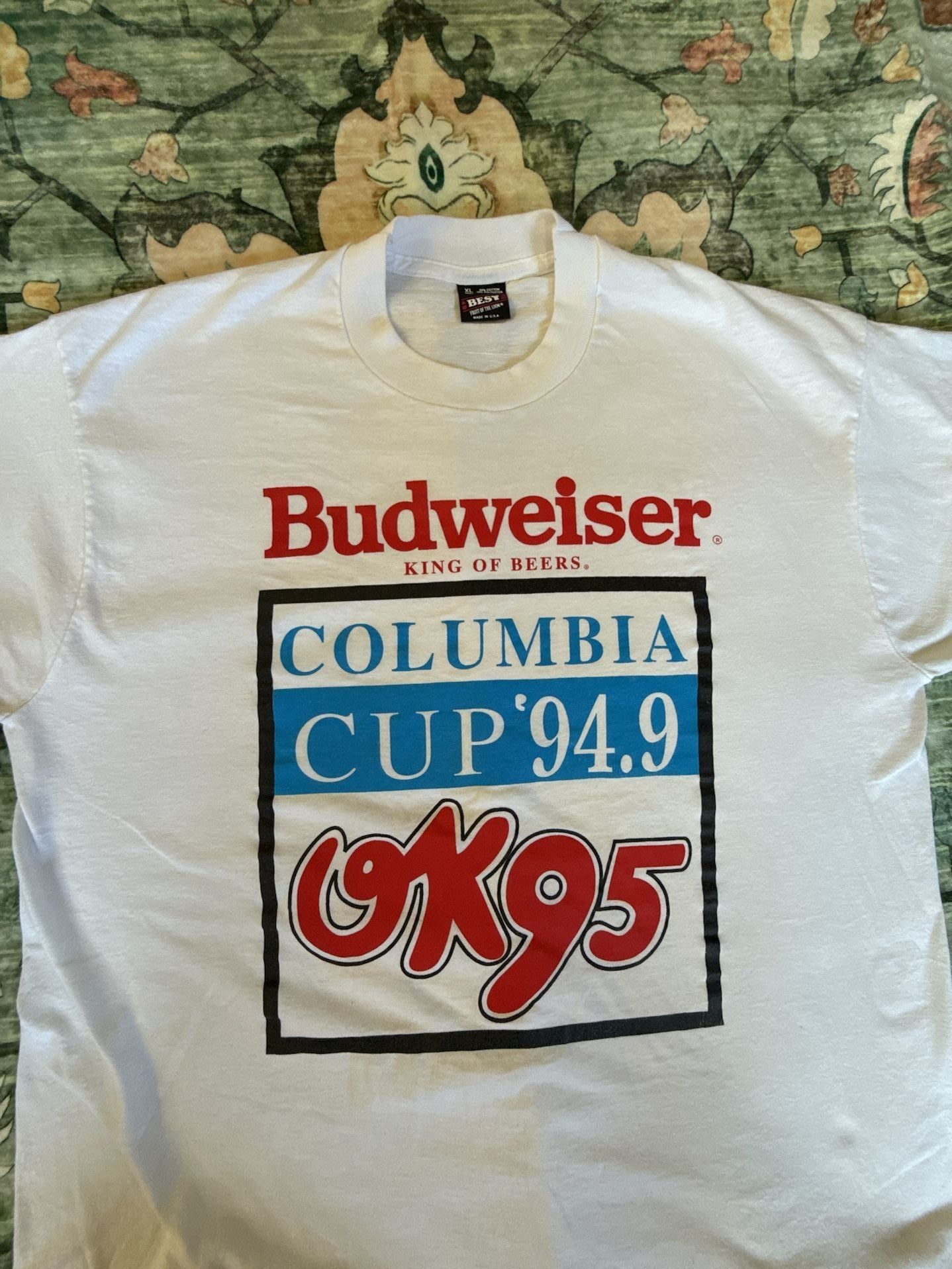 Vintage 1990s Budweiser Columbia Cup 94.9 GK95 White T-Shirt XL 2