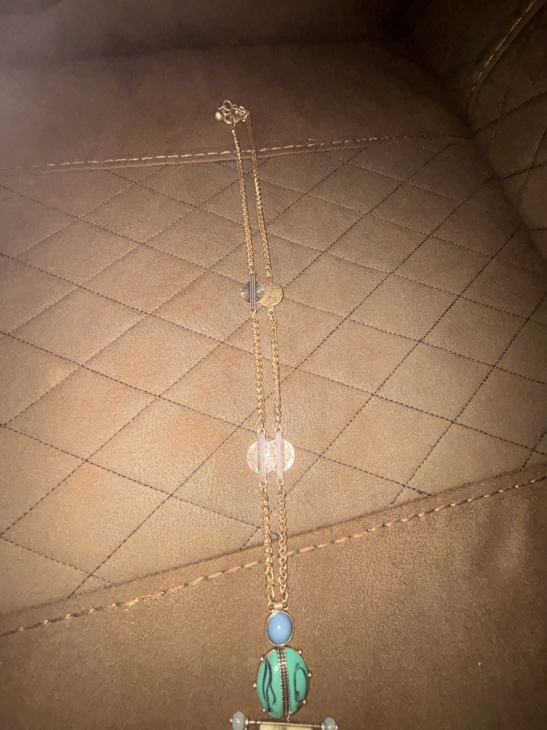 Lucky Brand Silver Tone Pear Shaped Large Pendant Necklace Turquoise Tassel Set 6