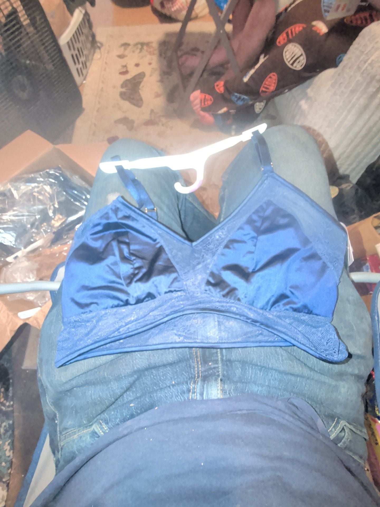 Auden Blue Satin Lace Triangle Bralette 1