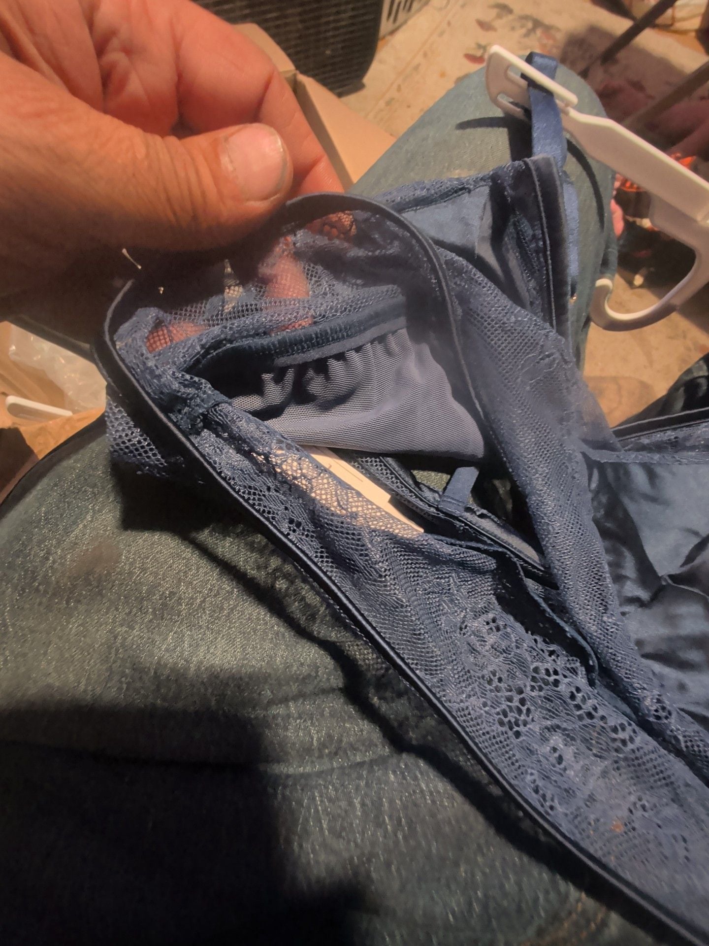Auden Blue Satin Lace Triangle Bralette 3