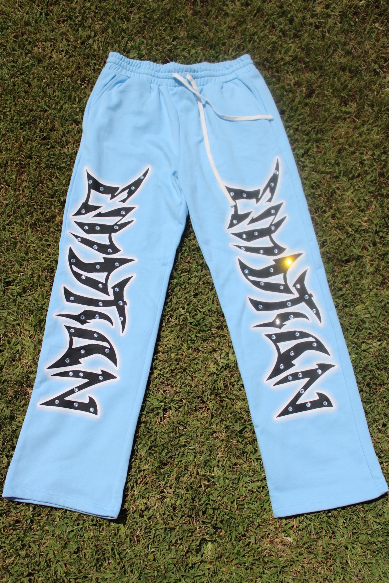 Mixed Emotion Blue Graffiti Rhinestone Pants 2
