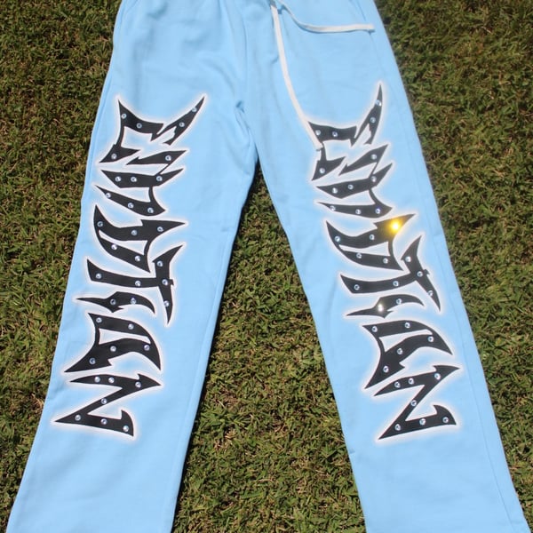 Mixed Emotion Blue Graffiti Rhinestone Pants