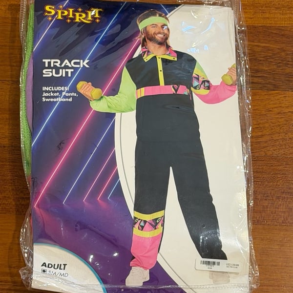 Adult 80s Neon Track Suit Halloween Costume Men's Women's Unisex 