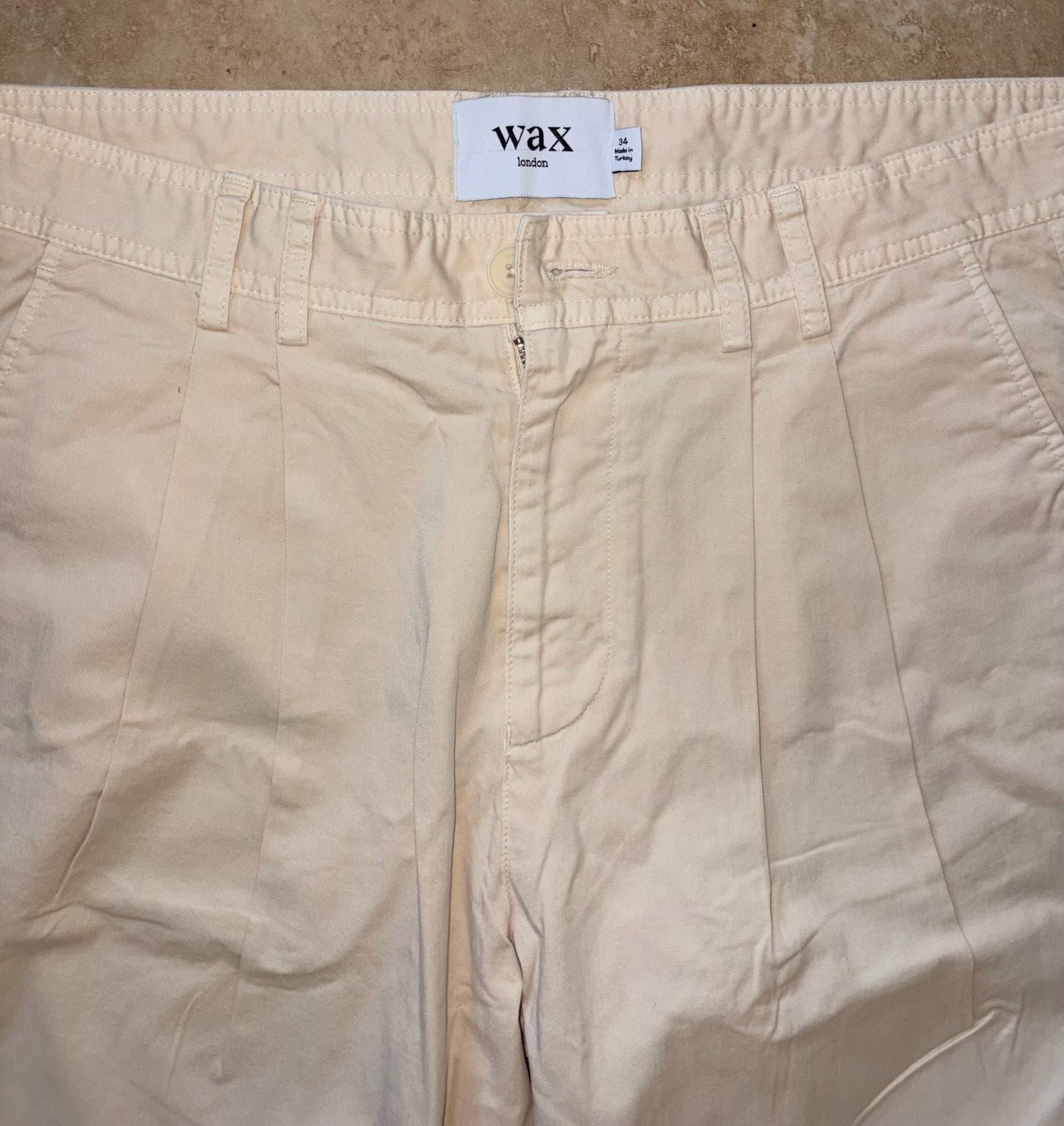 Wax London Pleated Trousers Cream Size 34 3
