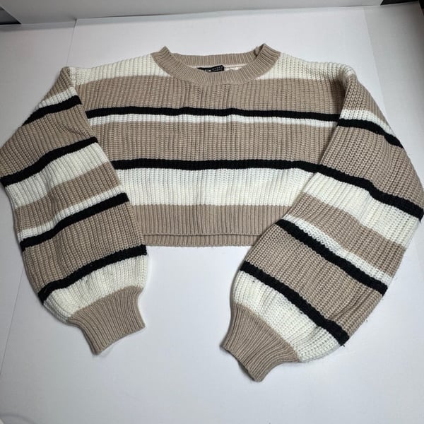 SHEIN Striped Colorblock Lantern Sleeve Cropped Sweater Size M