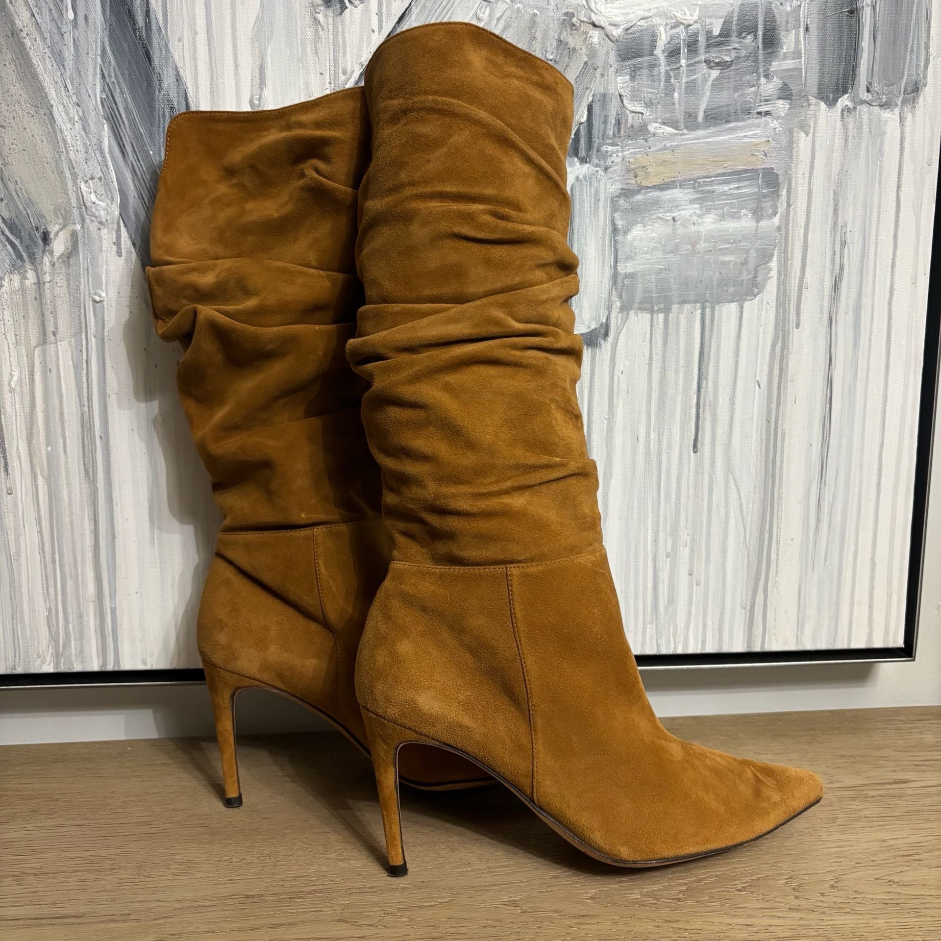 Alexandre Birman Brown Suede Slouchy Pointed Toe Stiletto Heeled Boots Size 38.5 2