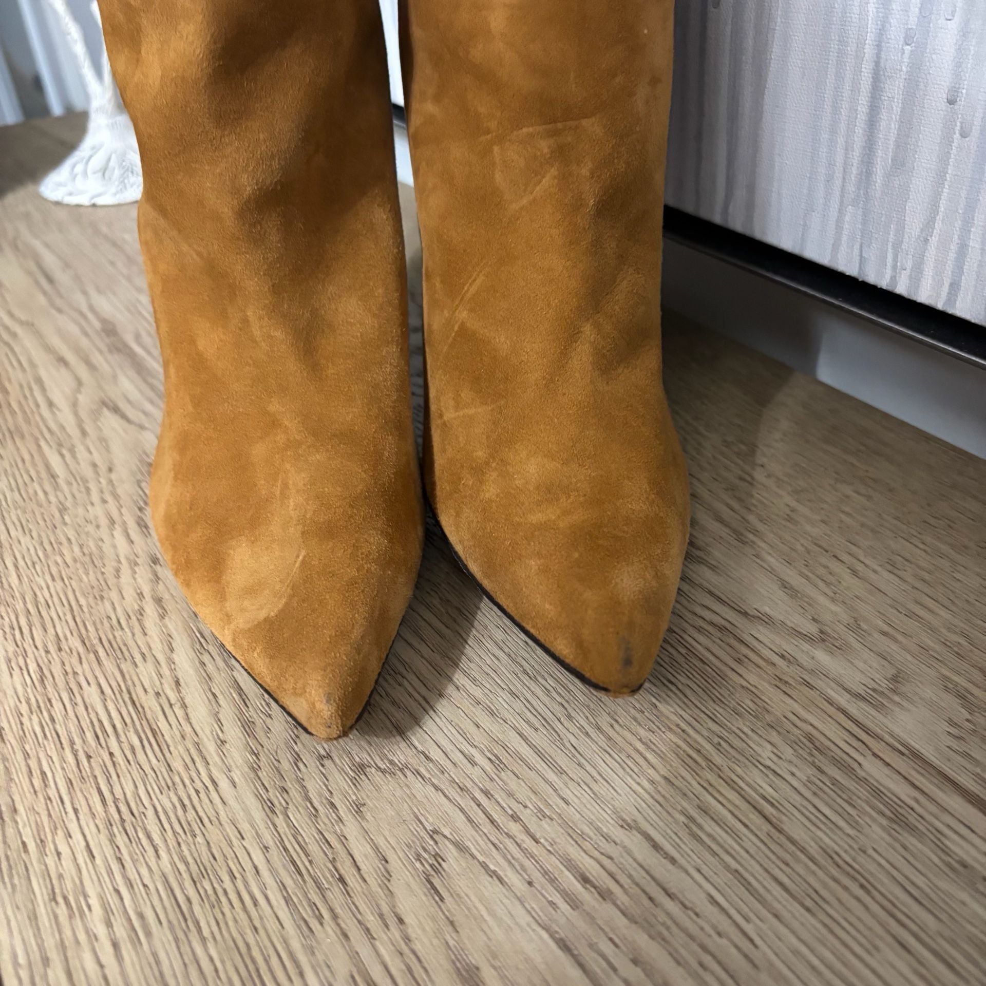 Alexandre Birman Brown Suede Slouchy Pointed Toe Stiletto Heeled Boots Size 38.5 5