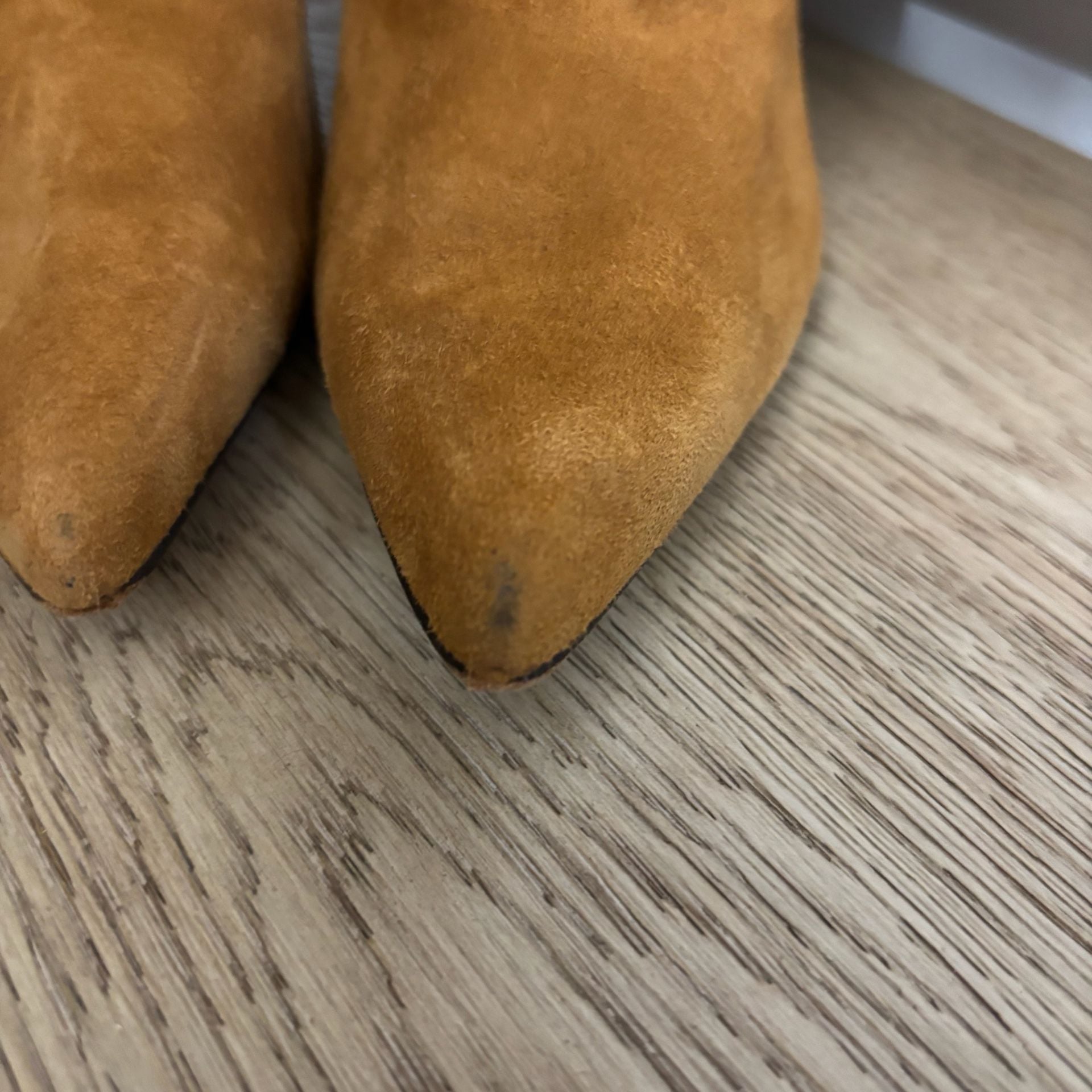 Alexandre Birman Brown Suede Slouchy Pointed Toe Stiletto Heeled Boots Size 38.5 6