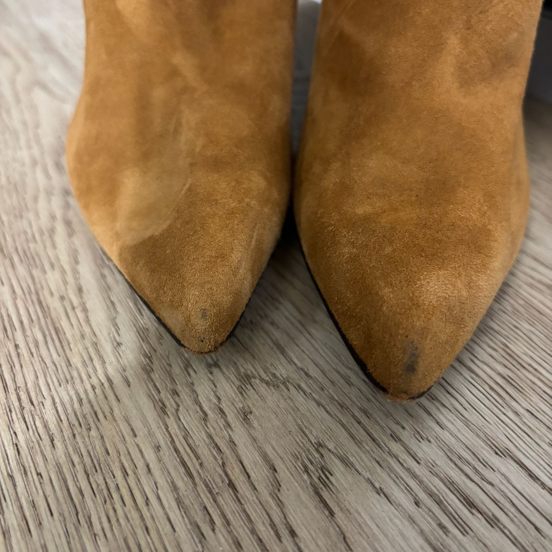Alexandre Birman Brown Suede Slouchy Pointed Toe Stiletto Heeled Boots Size 38.5 7
