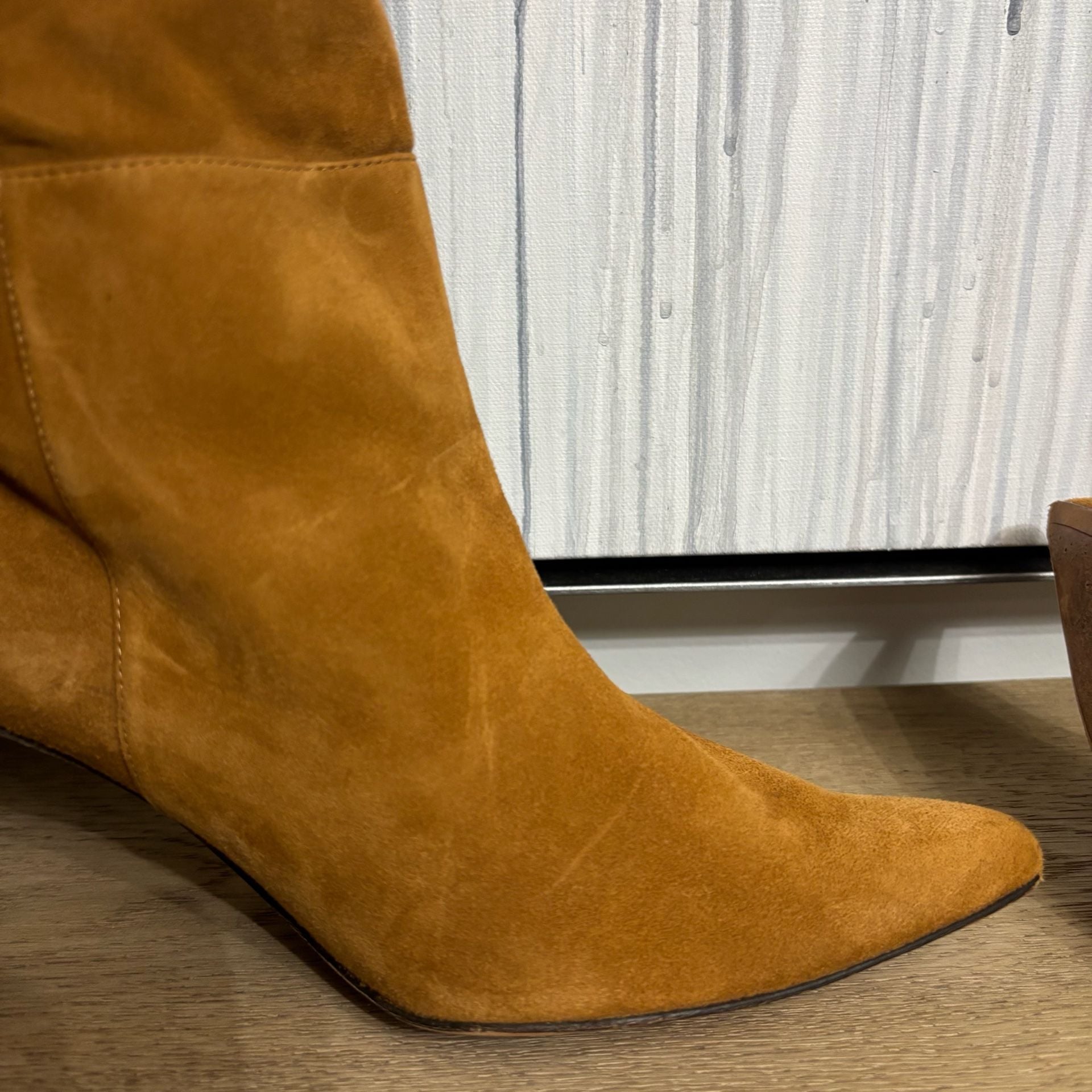 Alexandre Birman Brown Suede Slouchy Pointed Toe Stiletto Heeled Boots Size 38.5 12