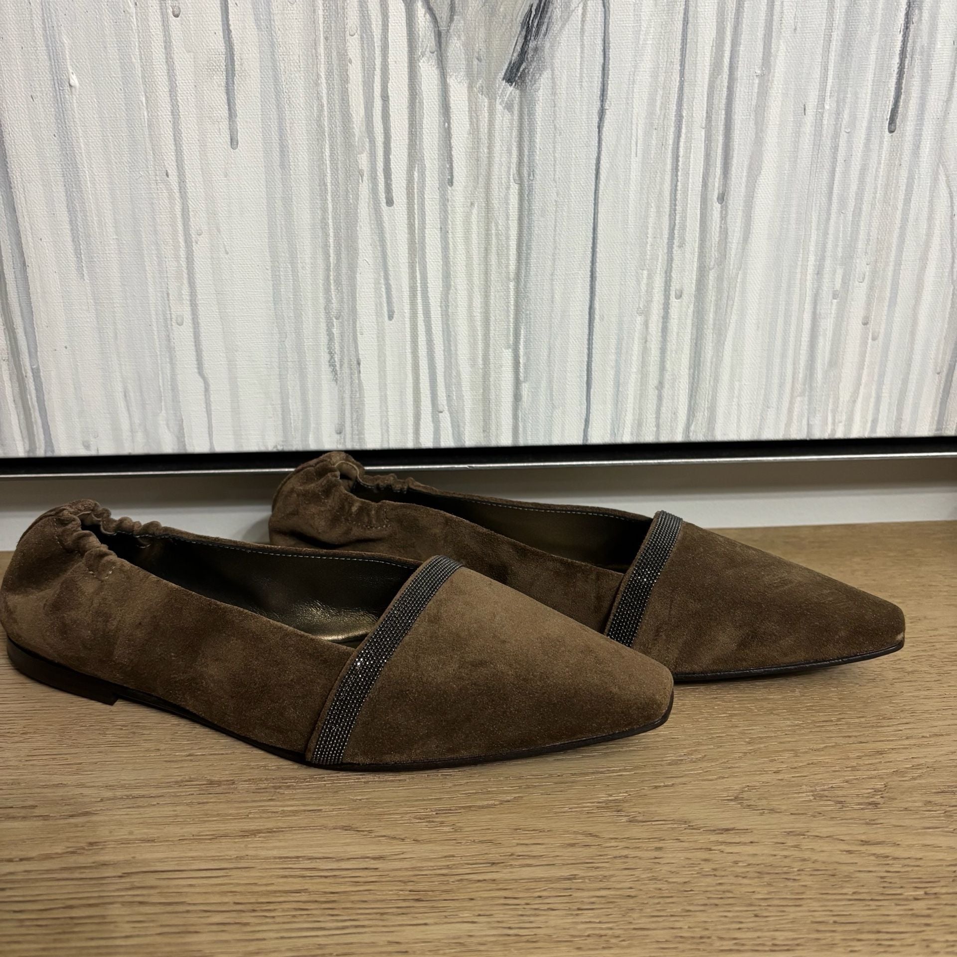 Brunello Cucinelli Suede Embellished Ballet Flats - Brown 2