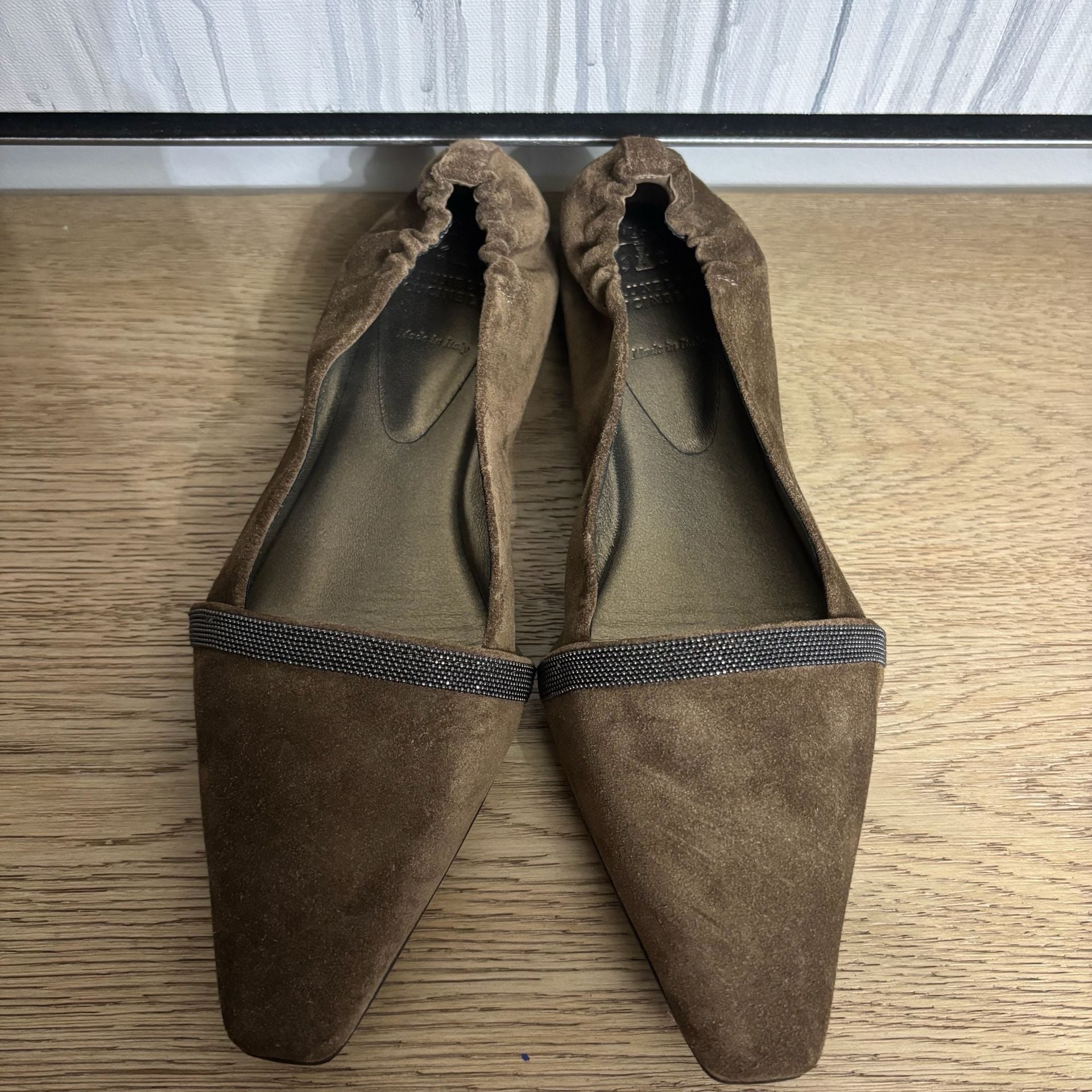 Brunello Cucinelli Suede Embellished Ballet Flats - Brown 3