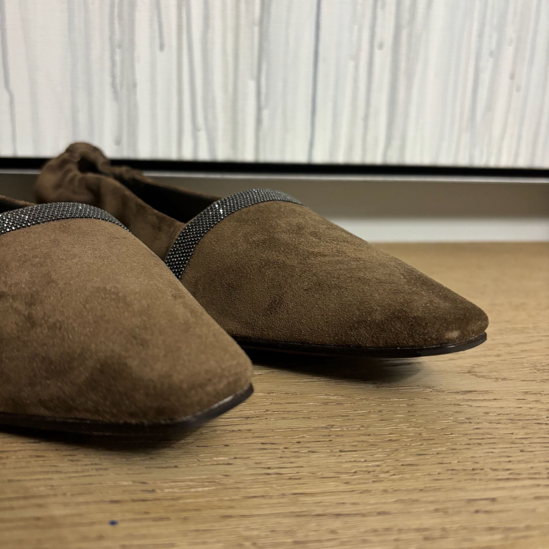 Brunello Cucinelli Suede Embellished Ballet Flats - Brown 5