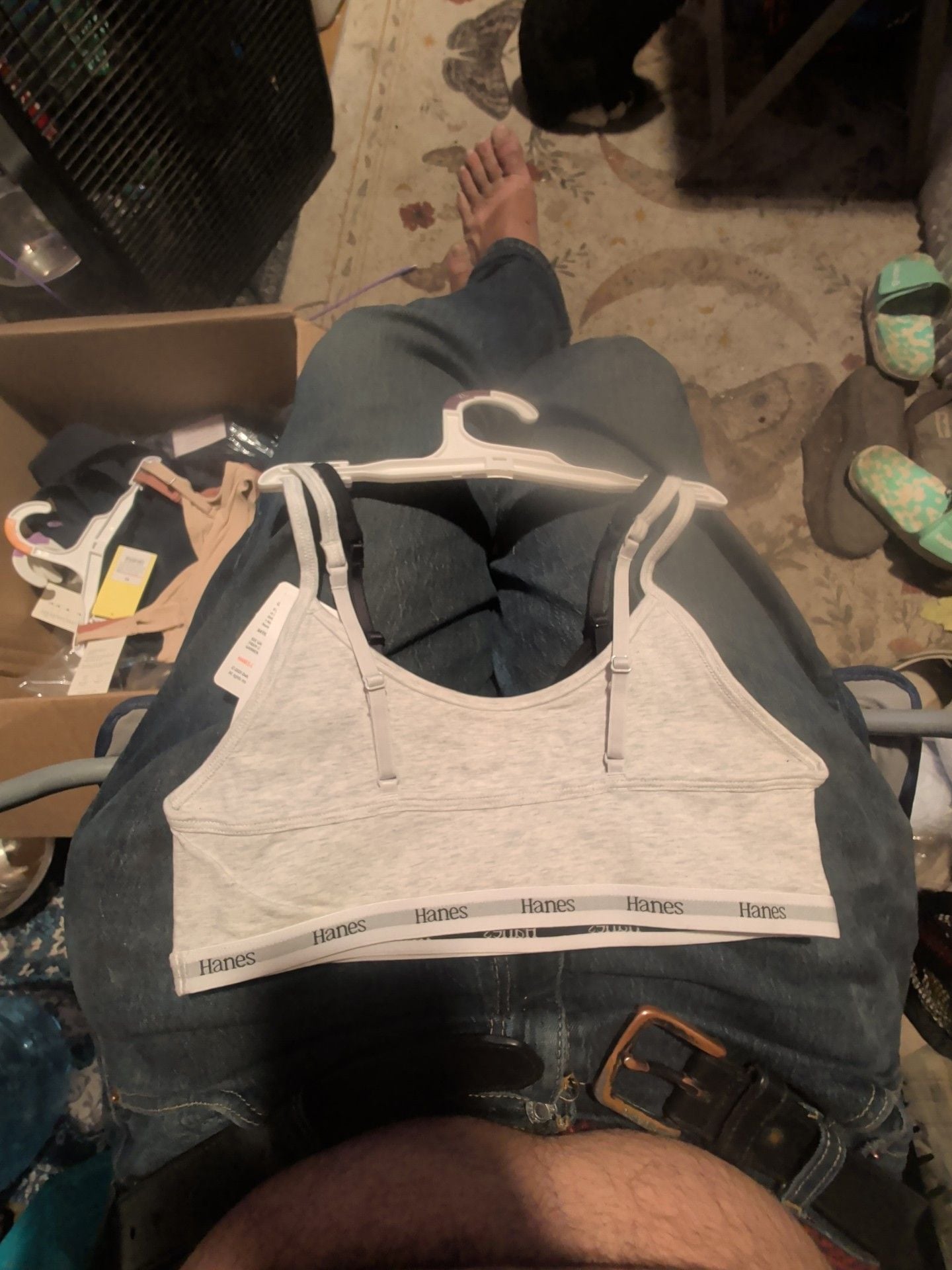 Hanes Ultimate Cotton Stretch Logo Comfort Bralette 2-Pack Black/Gray XL 1