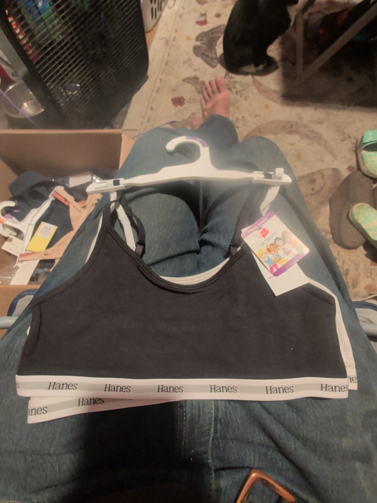 Hanes Ultimate Cotton Stretch Logo Comfort Bralette 2-Pack Black/Gray XL 2