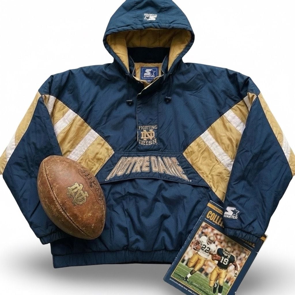 Vintage 1990s Notre Dame Fighting Irish Starter Quarter Zip Puffer Jacket 2
