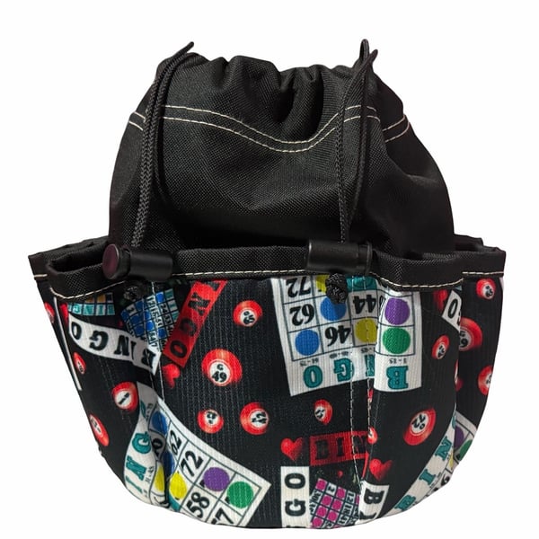 Bingo Dauber Bag Lucky Bingo Pattern 9 Pocket Black Drawstring Tote