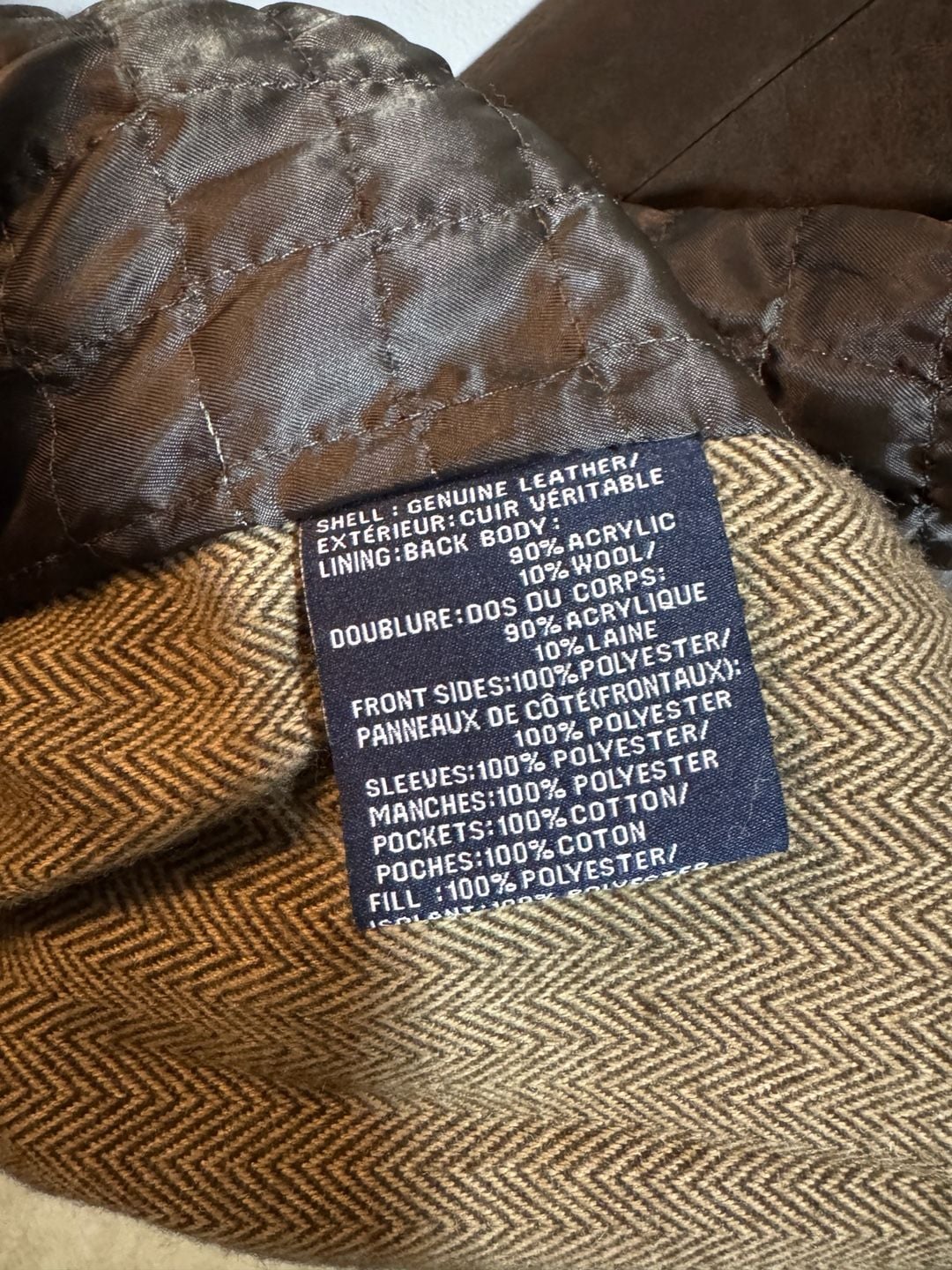 Tommy Hilfiger Vintage Brown Genuine Leather Bomber Jacket with Herringbone Lining Size S 6
