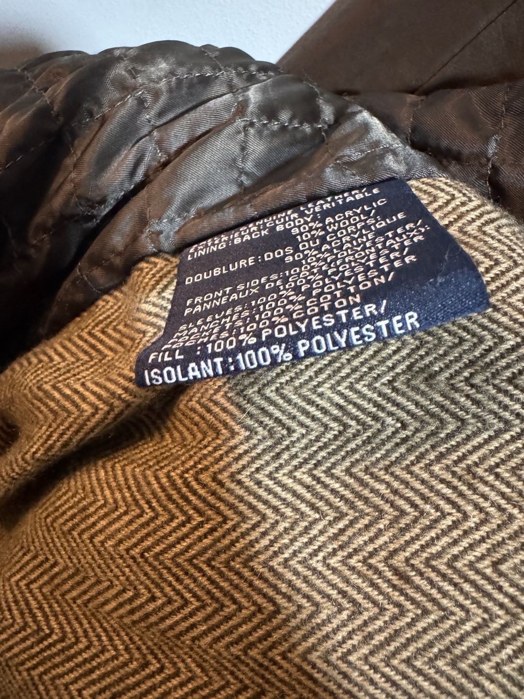 Tommy Hilfiger Vintage Brown Genuine Leather Bomber Jacket with Herringbone Lining Size S 7
