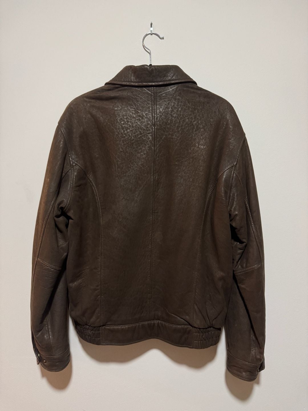 Tommy Hilfiger Vintage Brown Genuine Leather Bomber Jacket with Herringbone Lining Size S 11