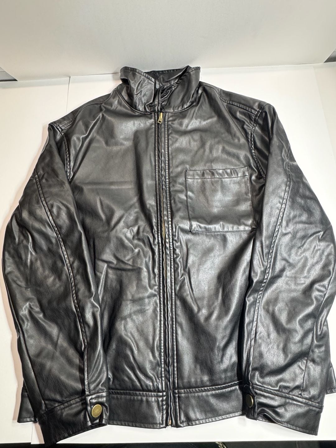 Black Faux Leather Full Zip Jacket With Chest Pocket Size M 2