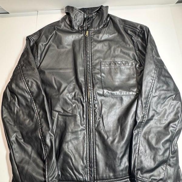 Black Faux Leather Full Zip Jacket With Chest Pocket Size M