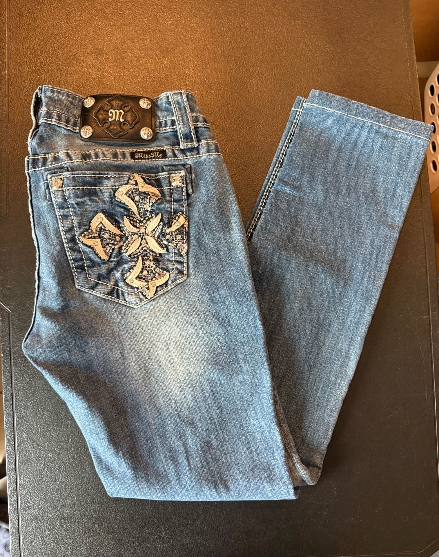 Miss Me Signature Skinny Jeans Cross Back Pockets Size 28 1