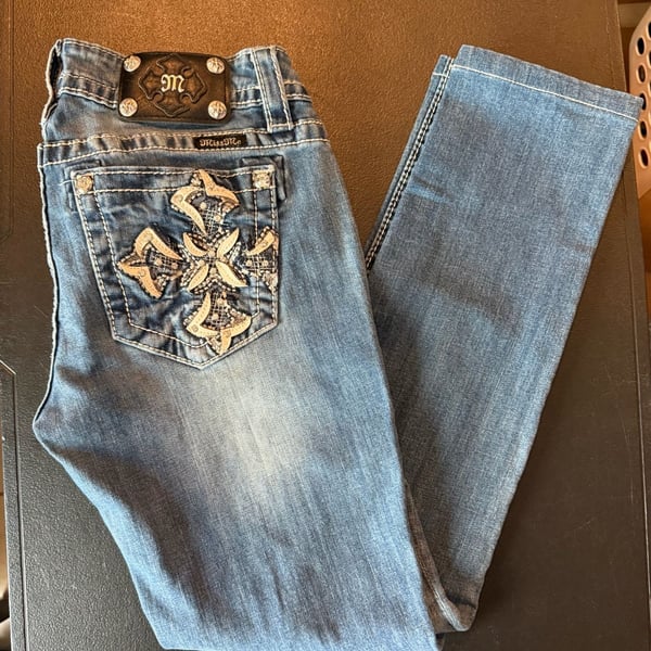 Miss Me Signature Skinny Jeans Cross Back Pockets Size 28