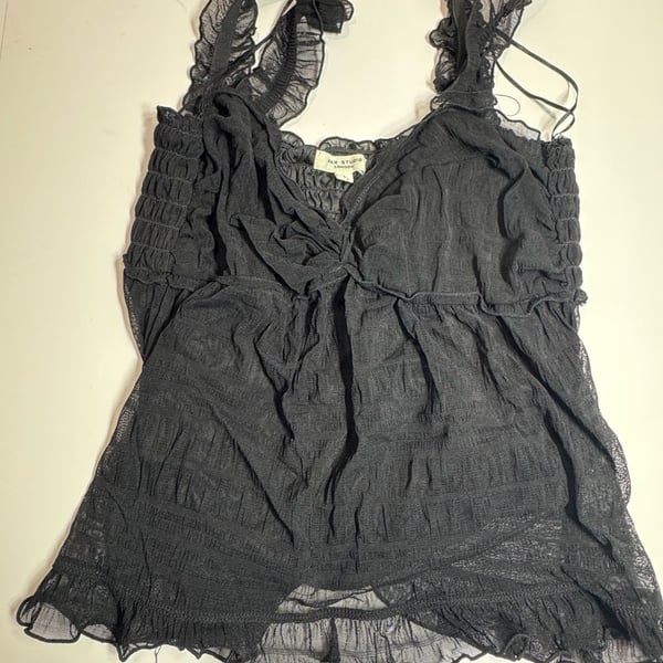 Max Studio London Black Mesh Ruffle Camisole Top Size L