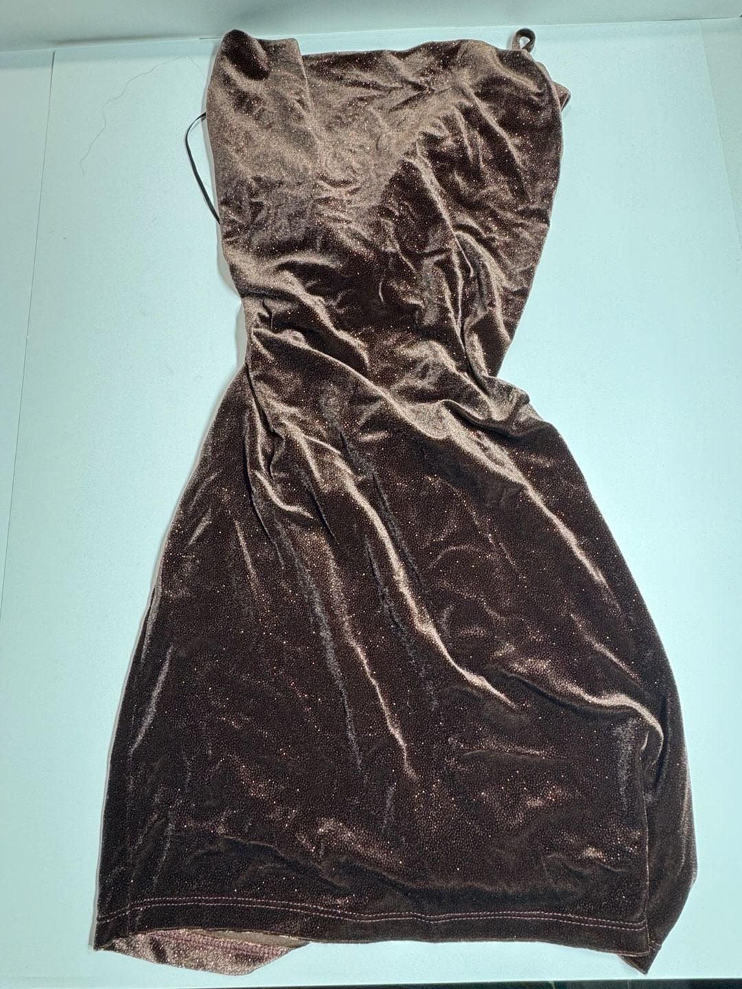 Sparkly Brown Velvet Open Back Lace-Up Mini Dress 2