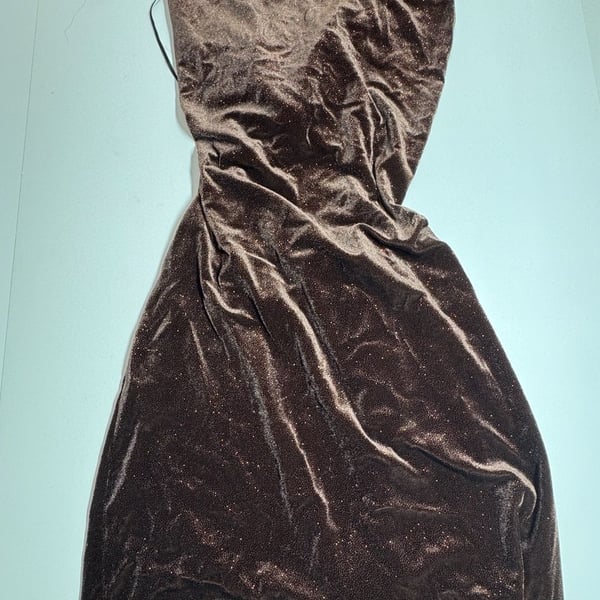 Sparkly Brown Velvet Open Back Lace-Up Mini Dress